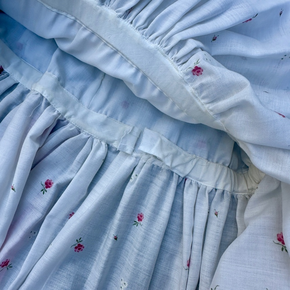 Vintage 1970s Handmade Floral Pink + White Eyelet Dress - Picture 6 of 8